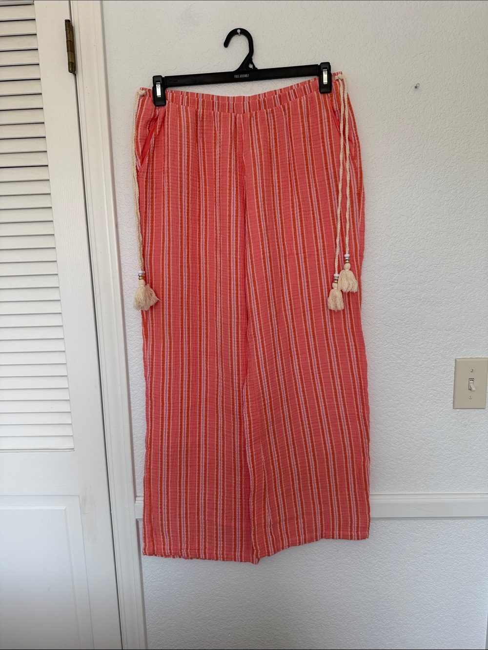 Striped Coral Wide-Leg Women’s Skirt with Tassel Tie